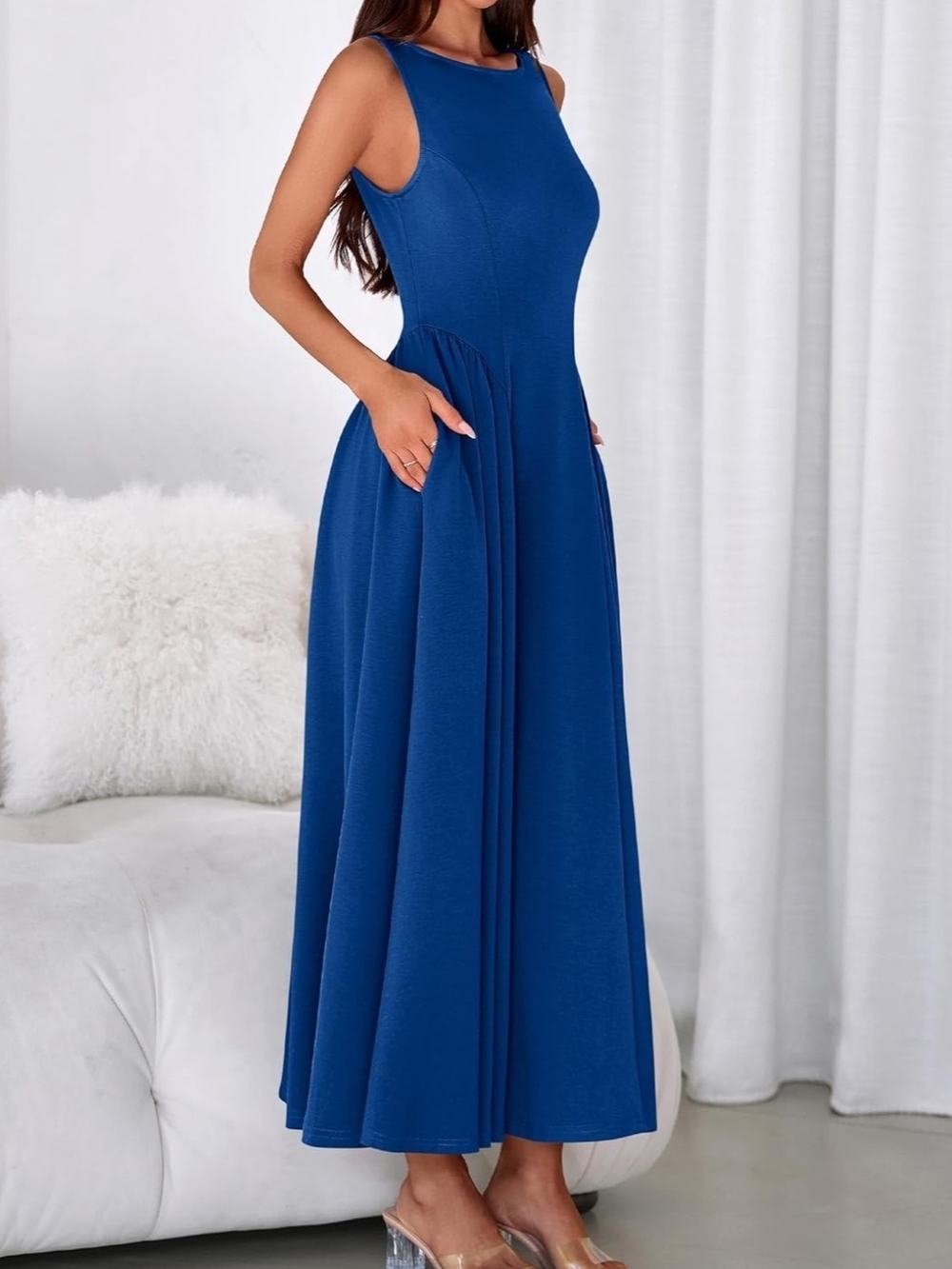Elegant Sleeveless Blue Maxi Dress